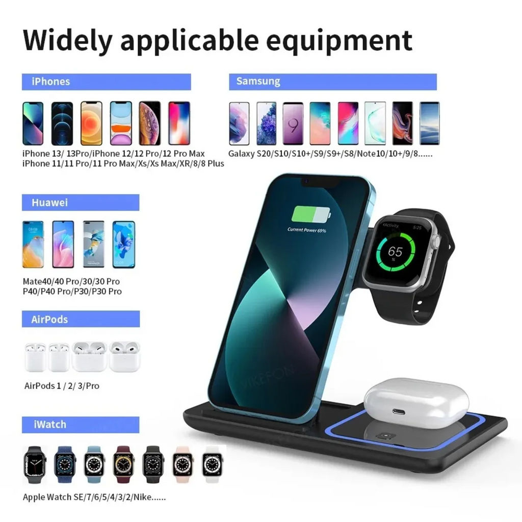 Estación de Carga Inalámbrica 3 en 1 Plegable para iPhone, Apple Watch y AirPods