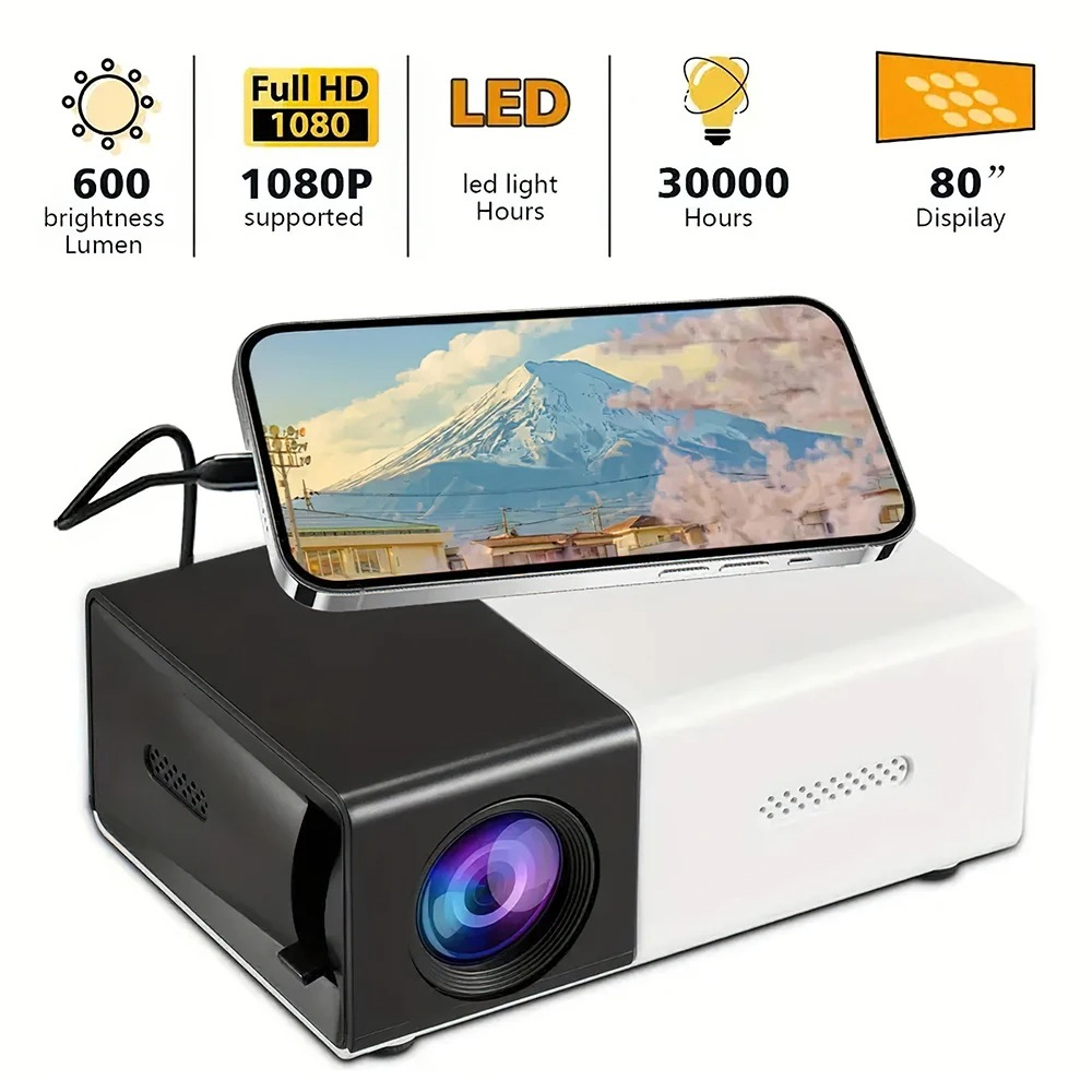 Mini Proyector Portátil con Soporte Extensible 1080P HD