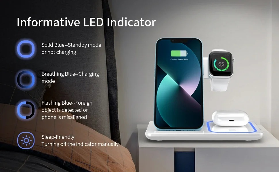 Estación de Carga Inalámbrica 3 en 1 Plegable para iPhone, Apple Watch y AirPods