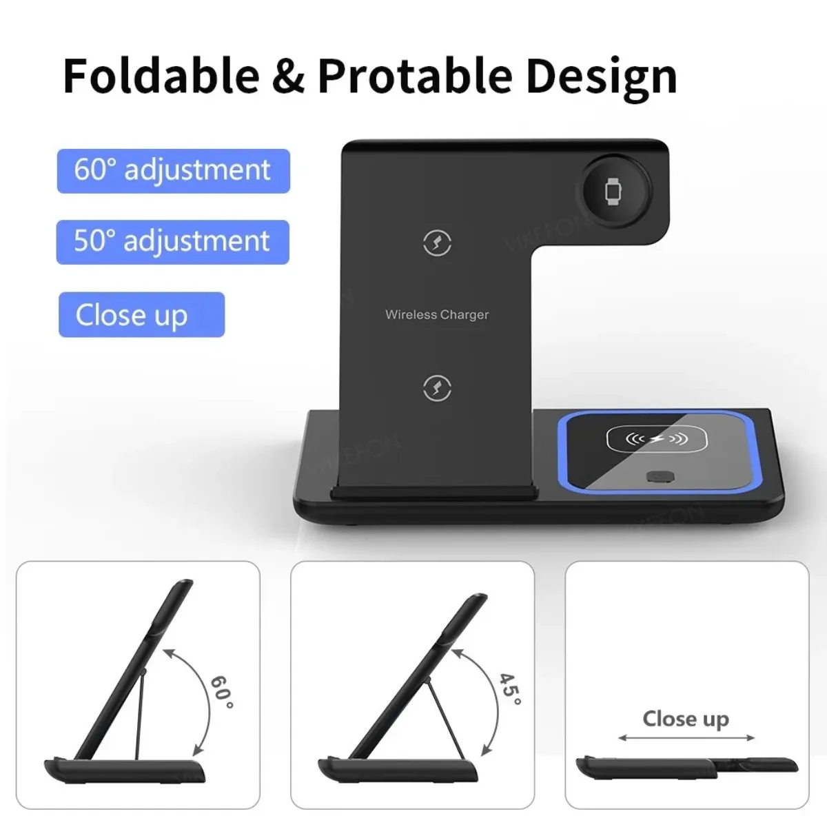 Estación de Carga Inalámbrica 3 en 1 Plegable para iPhone, Apple Watch y AirPods