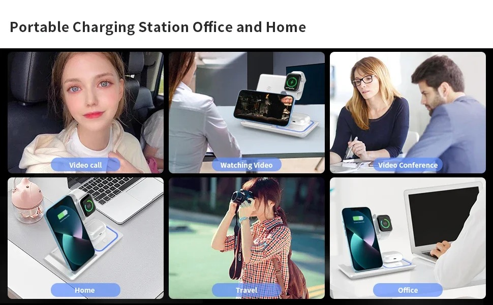 Estación de Carga Inalámbrica 3 en 1 Plegable para iPhone, Apple Watch y AirPods