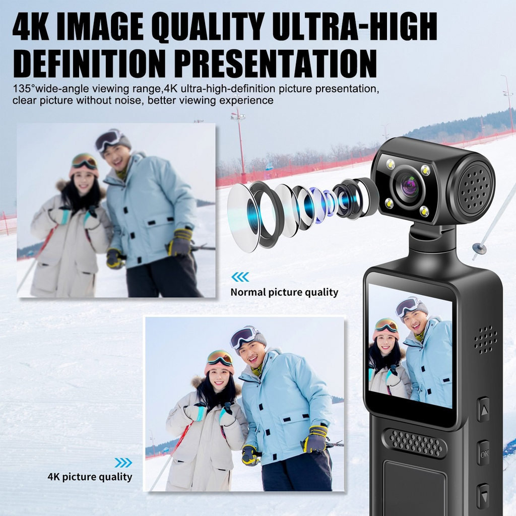 Cámara de Acción de Bolsillo 4K con Pantalla Giratoria WiFi