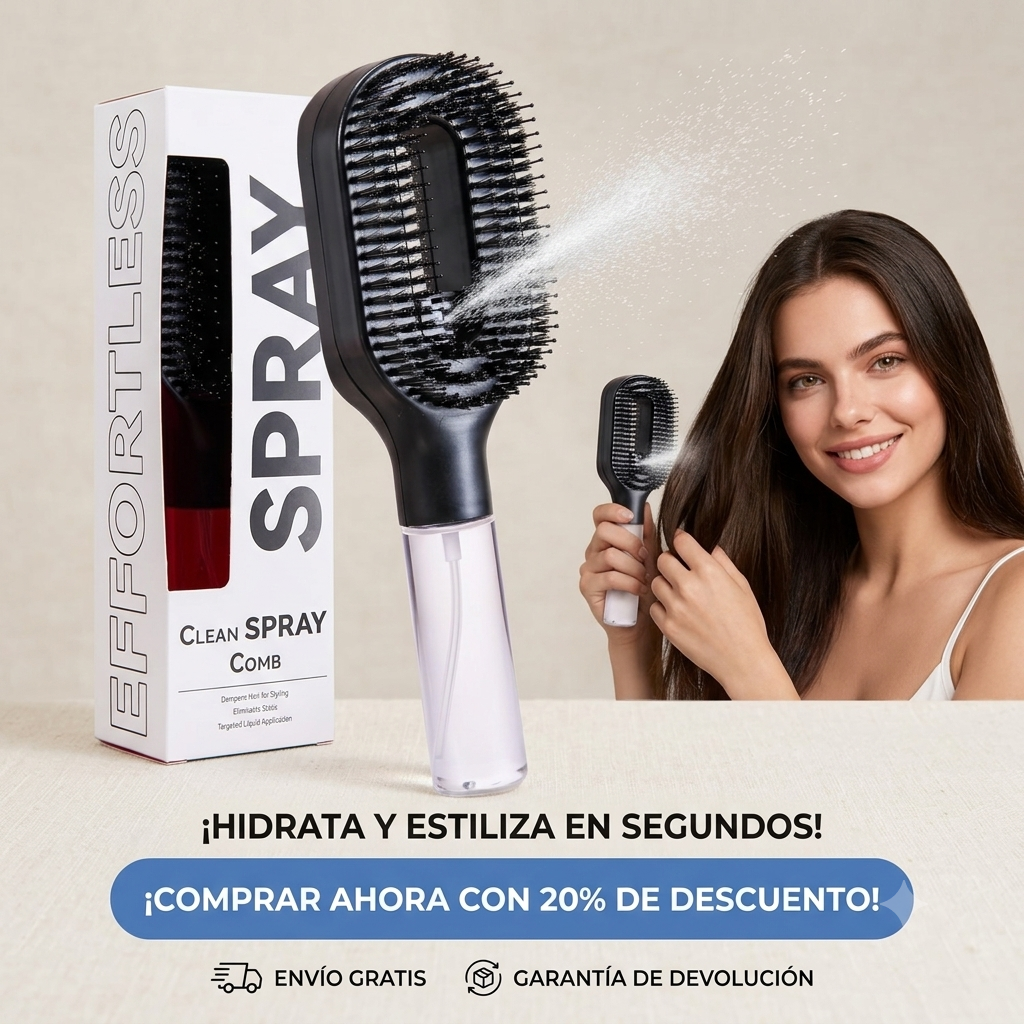 Cepillo 2 en 1 Desenredante con Pulverizador de Agua y Aceites Esenciales