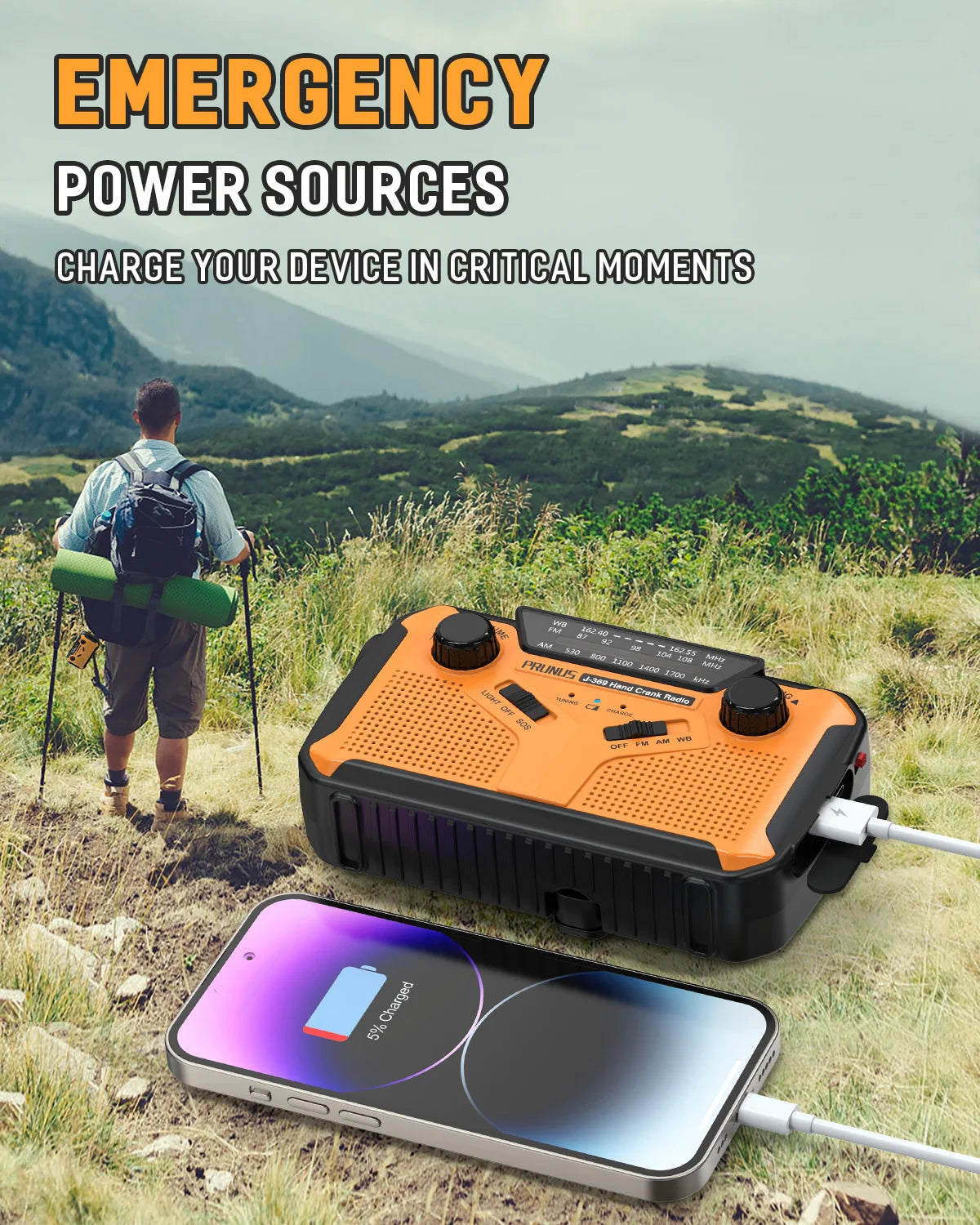 Radio de Emergencia Solar con Power Bank y Linterna