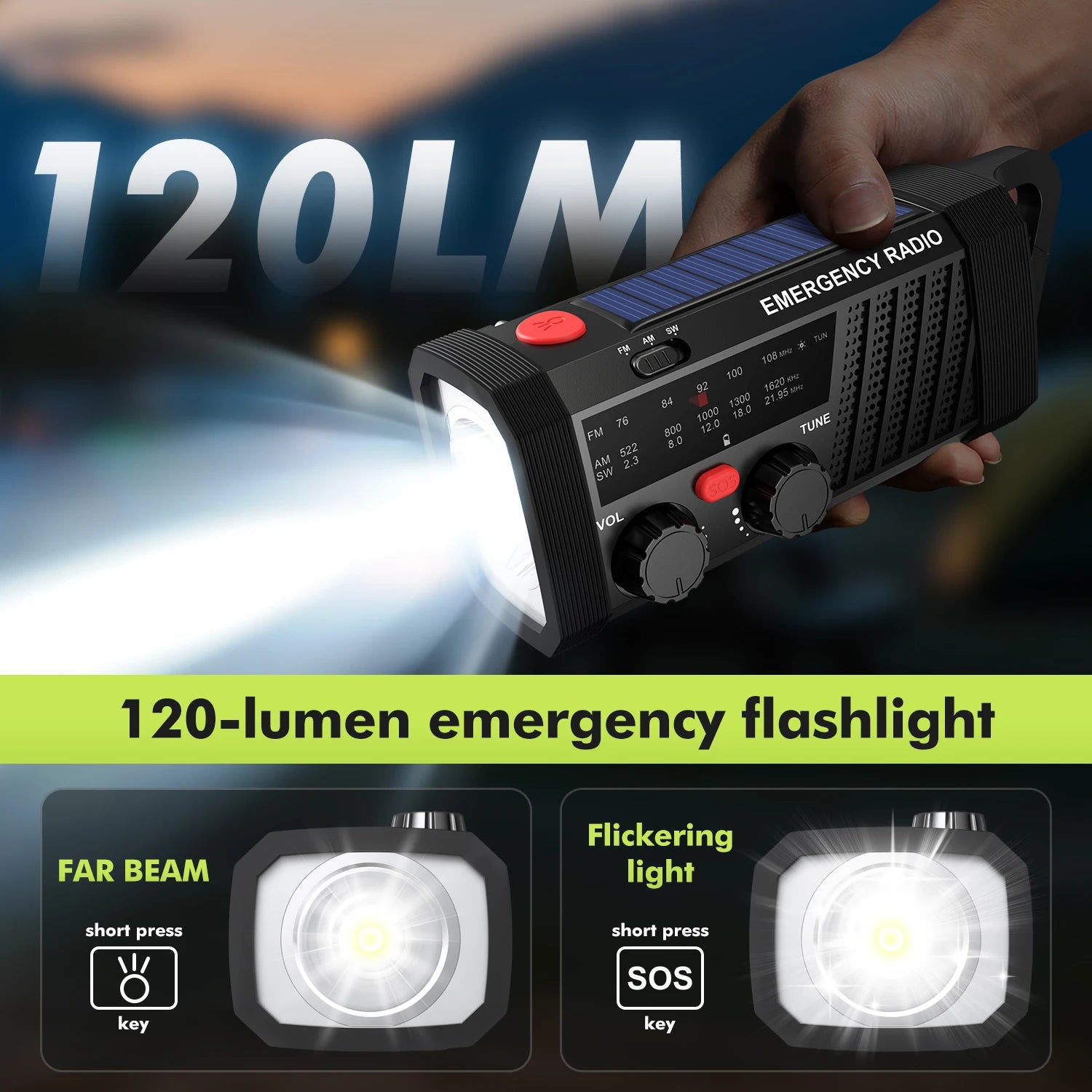 Radio de Emergencia con Alarma SOS y Linterna