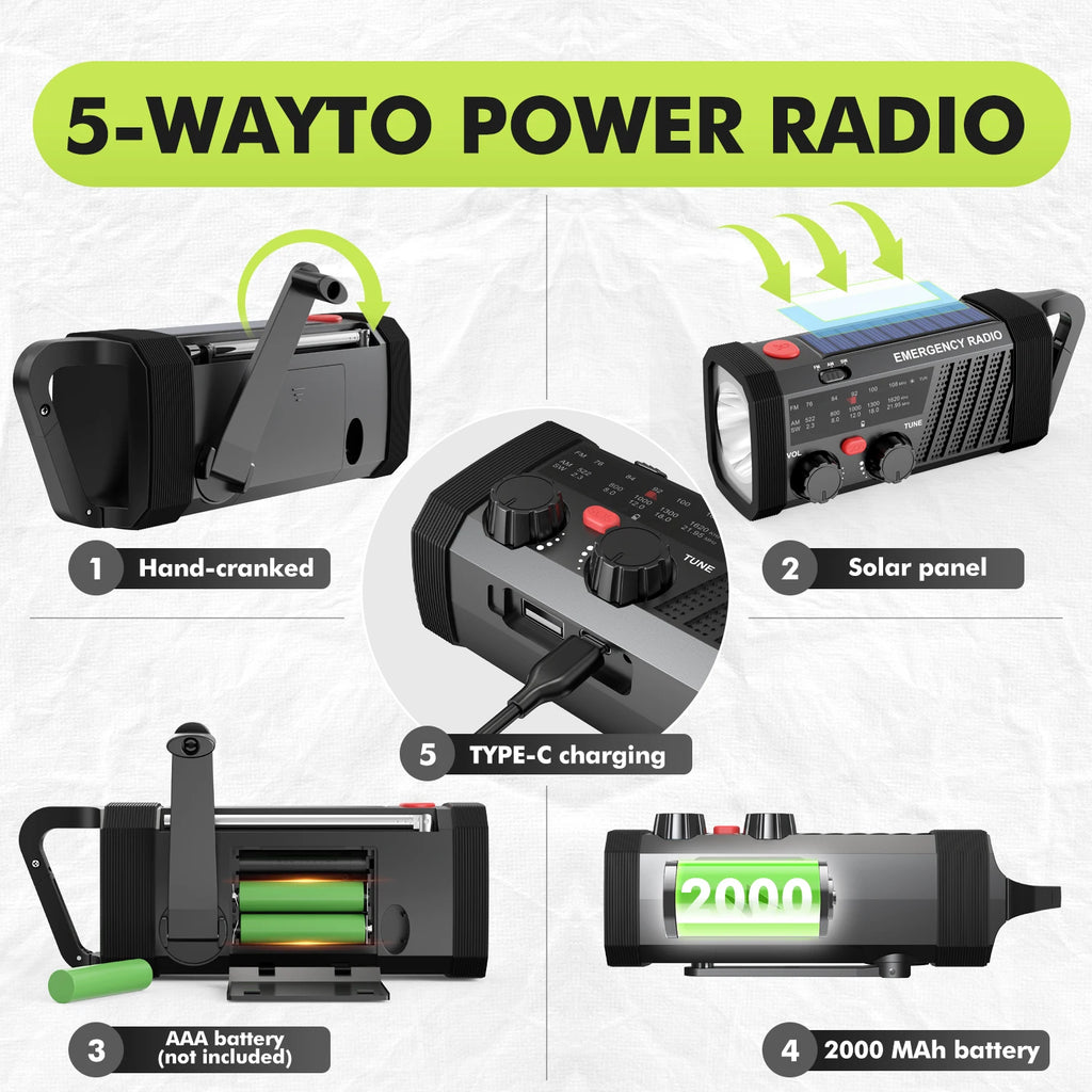 Radio de Emergencia con Alarma SOS y Linterna