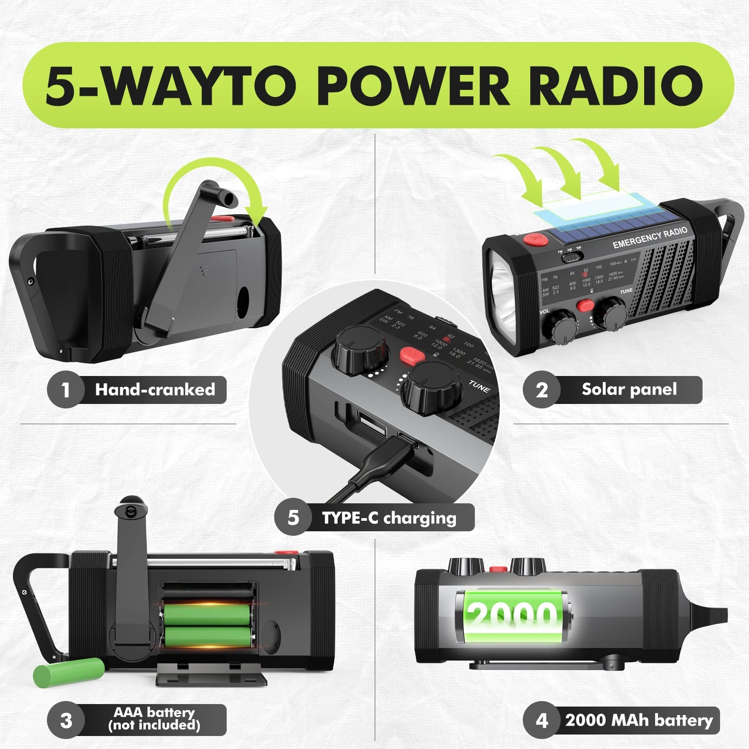 Radio de Emergencia con Alarma SOS y Linterna