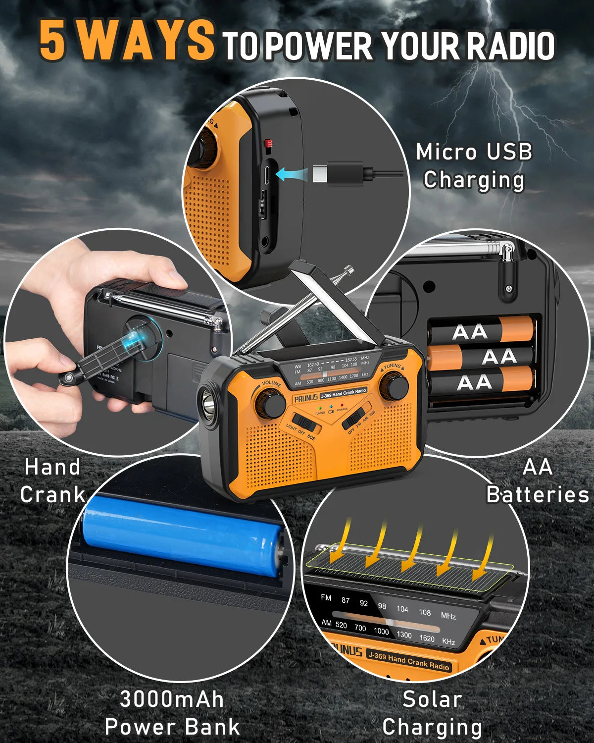 Radio de Emergencia Solar con Power Bank y Linterna